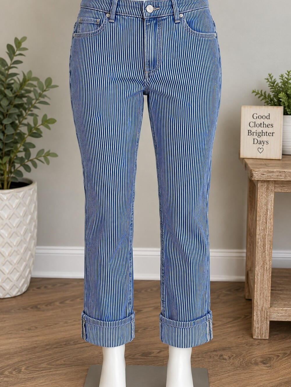 Style & Co. Blue & White Striped Cropped Jeans